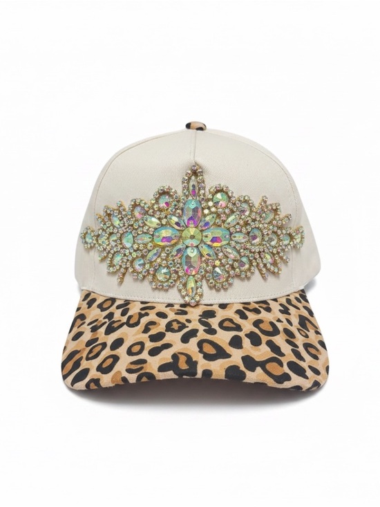 Accessories - Embellished Leopard Brim Baseball Cap - Cream